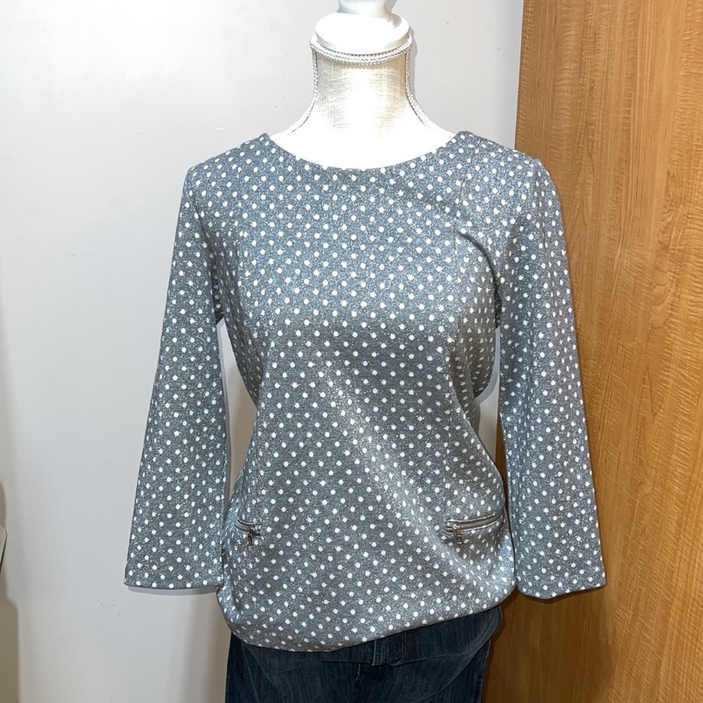 NWT Talbots Silver Polka Dot Blouse Shirt Size Small